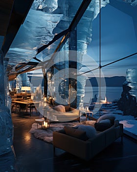 A house of the future built in an iceberg in Anarctica. Future living: innovative house within antarctic iceberg -