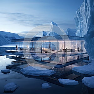 A house of the future built in an iceberg in Anarctica. Future living: innovative house within antarctic iceberg -