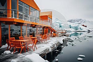 A house of the future built in an iceberg in Anarctica. Future living: innovative house within antarctic iceberg -