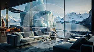 A house of the future built in an iceberg in Anarctica. Future living: innovative house within antarctic iceberg -