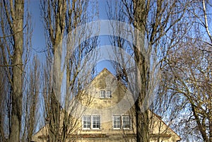 House gable and trees