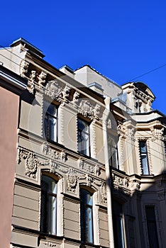 A house on Galernaya street. Architecture of historic city center of Saint-Petersburg.