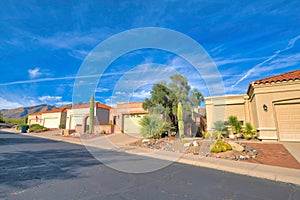 House garages exterior in a subdivision at Tucson, Arizona near the mountains