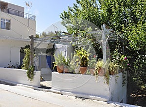 House garden courtyard in Fodele village from Crete island of Greece