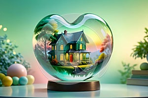 house in a glass heart, family happiness concept