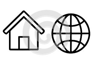 House and Globe Silhouettes vector Icon
