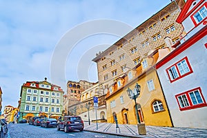 House at the Golden Star and Schwarzenberg Palace from Nerudova Street, Prague, Czech Republic photo