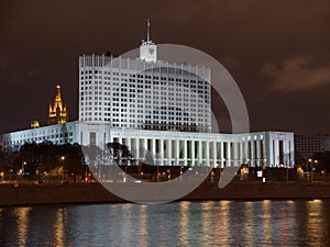 House of Government in Moscow, Russia, at night