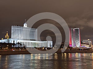 House of Government in Moscow, Russia, at night