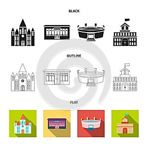 House of government, stadium, cafe, church.Building set collection icons in black,flat,outline style vector symbol stock