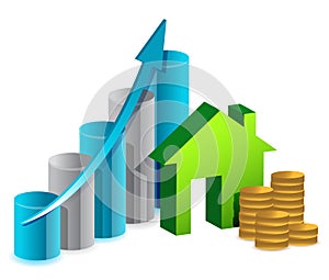 House graph and coins illustration design