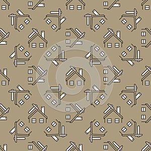 House and Hammer vector Roof Repair colored seamless pattern