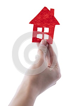 House in the hand, isolated on white