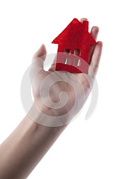 House in the hand, isolated on white