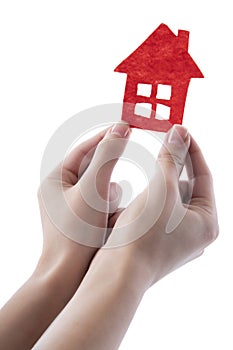 House in the hand, isolated on white