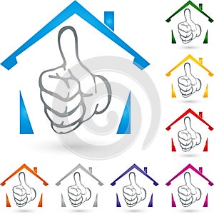 House and hand, real estate and real estate agent logo