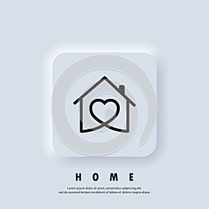 House with heart, love home symbol. Hospital. Happy family. Vector. UI icon. Neumorphic UI UX white user interface web button.