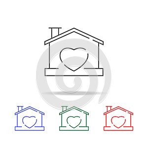 House with heart shape within icon. love home symbol illustration isolated icon. Elements of family multi colored icons. Pr