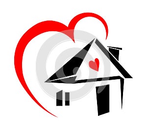 House with a heart shape inside. Love home icon. Vector thin line illustration concept