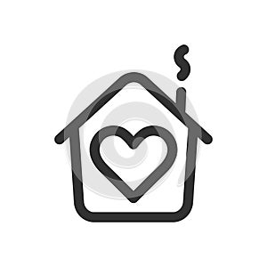 House with heart shape within, love home symbol line style vector illustration