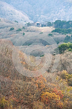 House on the hill in autumn in Bandai-san Gold Line road - Bandai, Fukushima, Japan