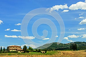 House on the hill in Val d `Orcia, Tuscany, Italy