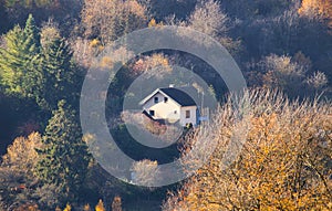 House on a hillside in a German forest