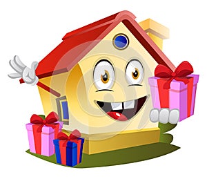 House is holding present, illustration, vector