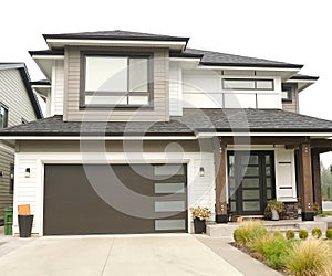 House Home Brown White Exterior Elevation Roof Peak Details