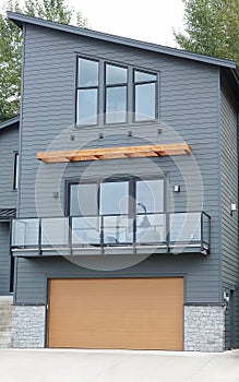 House Home Charcoal Gray Exterior Front Elevation Rockwork Roof Details