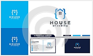 House or home with coding code logo concept with business card template