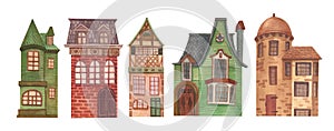 House home cottage cosy building estate painted by watercolor isolated on a white background cartoon set illustration