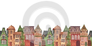 House home cottage cosy building estate seamless painted by watercolor isolated on a white background cartoon set