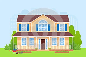 House home facade exterior. Vector illustration in flat design.