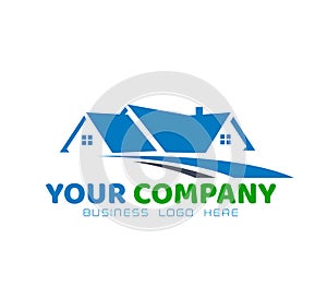 House home logo. Buildings roof of house Home logo real estate construction residential symbol with green leaf vector.