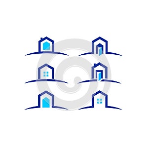 House, home, real estate, logo, blue architecture symbol rise building icon vector design