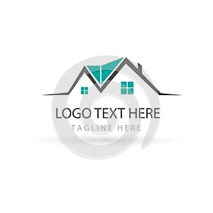 House home logo, real estate logotype, architecture symbol blue rise building icon symbol illustration on white background.