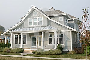 House Home New Gray Exterior Front Side Elevation Roof Details