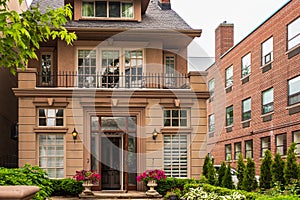 House and Home Real Estate Exterior. Beautiful building, vintage house in Toronto Canada. Luxurious old apartament house photo