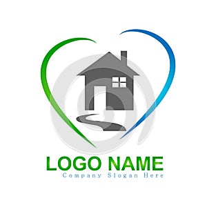 House, home, real estate, heart love logo, architecture symbol rise building icon for your company