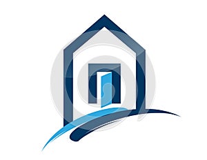 house, home, real estate, logo, blue architecture symbol rise building icon vector design