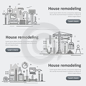 House and home remodel repair service process banner set