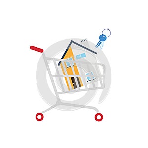 House and house keys in a shopping cart, real estate concept