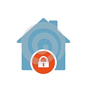 House icon, buildings icon with padlock sign. House icon and security, protection, privacy symbol