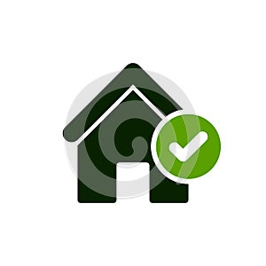 House icon with check sign. House icon and approved, confirm, done, tick, completed symbol
