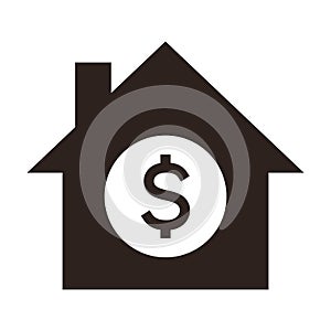 House icon with dollar sign. Real estate investment symbol. Housing price sign