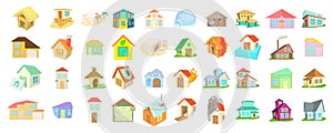 House icon set, cartoon style