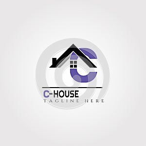 House icon template with C letter, home creative vector logo design, architecture,building and construction, illustration element