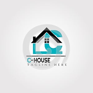 House icon template with C letter, home creative vector logo design, architecture,building and construction, illustration element