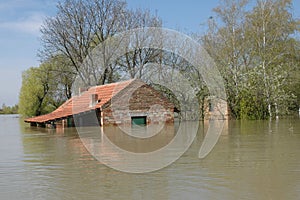 House immersed in the flood